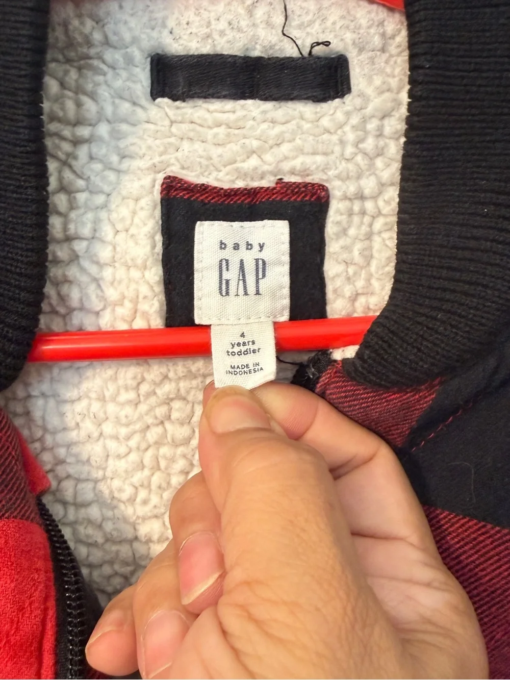 Baby GAP Toddler Red Black Buffalo Plaid Sherpa Lined Bomber Jacket 4T